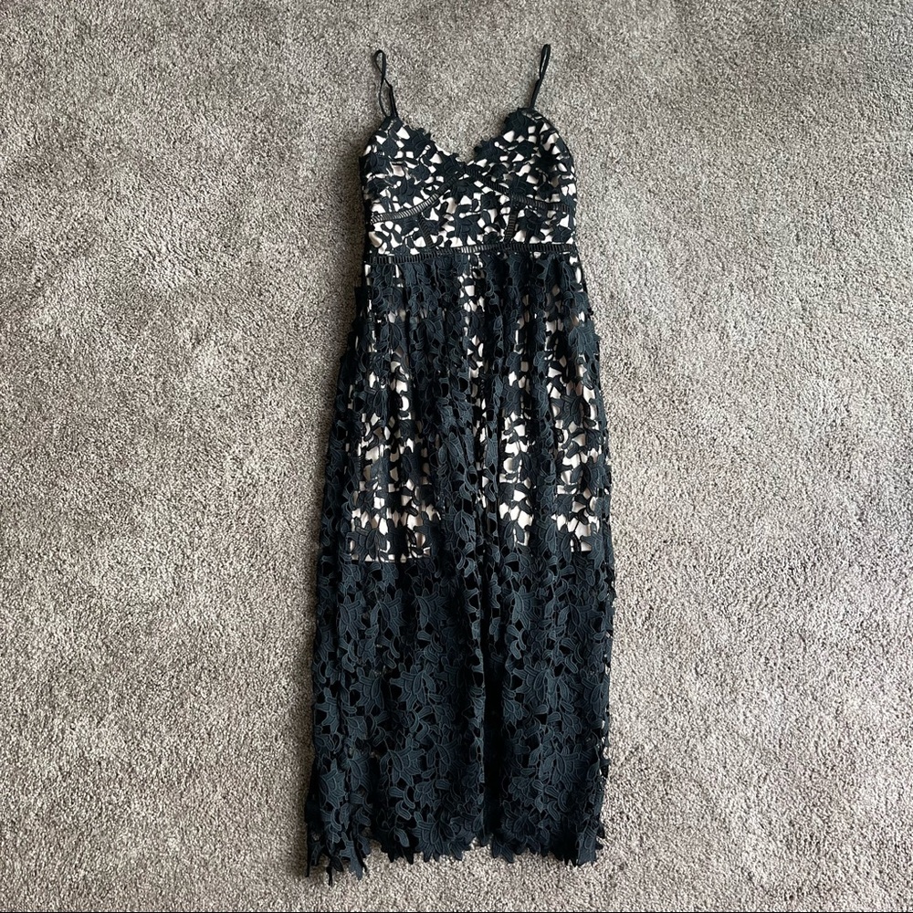 Aqua Black Lace Midi Dress